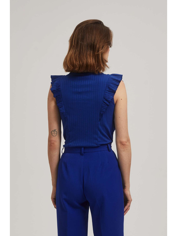 Moodo Ребрена блуза с волан синя Moodo