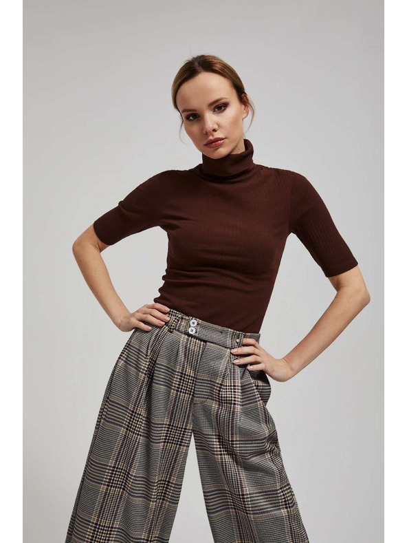 Moodo Ребрена блуза с висока яка кафява Moodo
