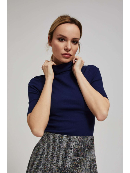 Moodo Ребрена блуза с висока яка тъмносиня Moodo