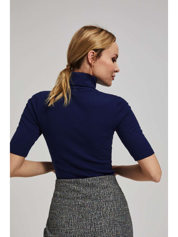 Moodo Ребрена блуза с висока яка тъмносиня Moodo