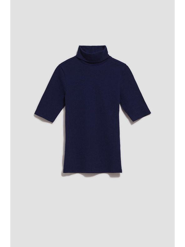 Moodo Ребрена блуза с висока яка тъмносиня Moodo