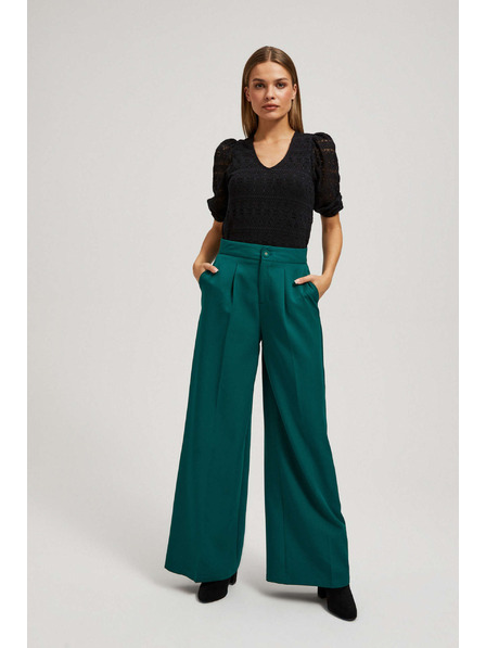 Moodo Черна дантелена блуза с обемни ръкави Moodo