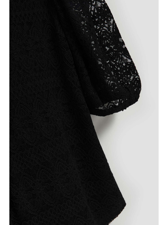 Moodo Черна дантелена блуза с обемни ръкави Moodo