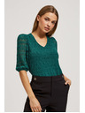 Moodo Смарагдова дантелена блуза с обемни ръкави Moodo