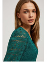 Moodo Смарагдова дантелена блуза с обемни ръкави Moodo