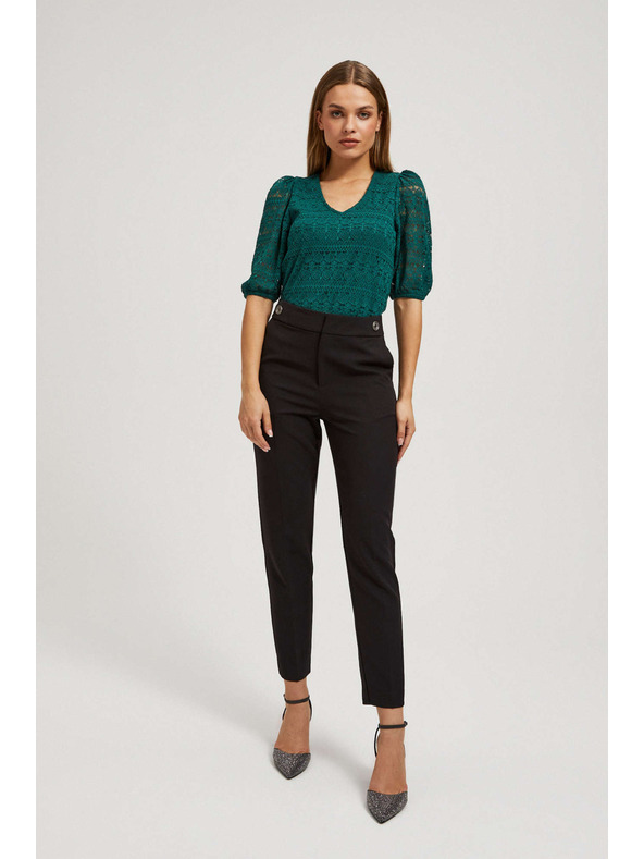 Moodo Смарагдова дантелена блуза с обемни ръкави Moodo