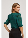 Moodo Смарагдова дантелена блуза с обемни ръкави Moodo