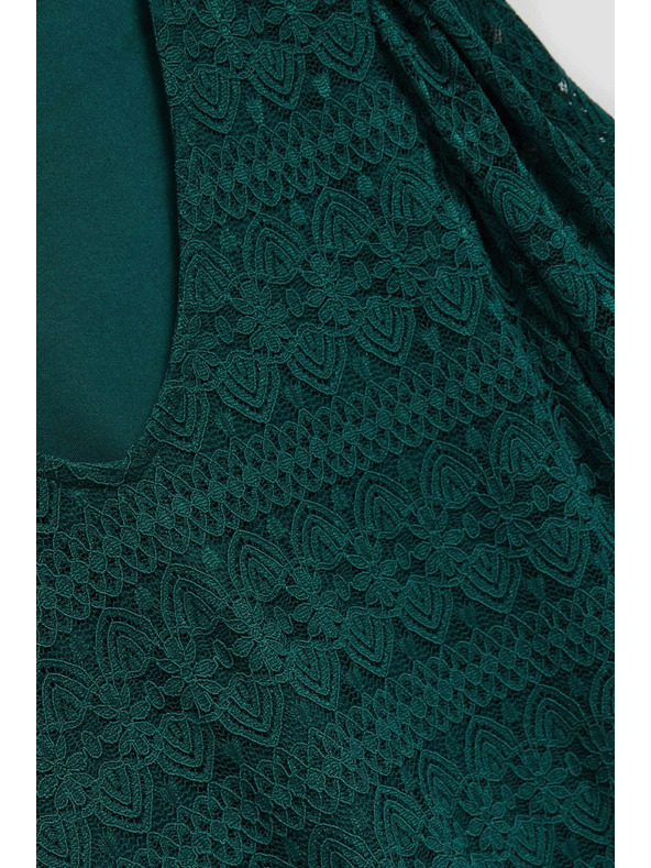 Moodo Смарагдова дантелена блуза с обемни ръкави Moodo