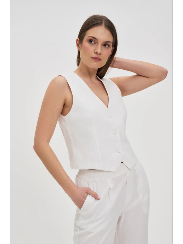 Moodo Жилетка с примес от лен бяла Moodo