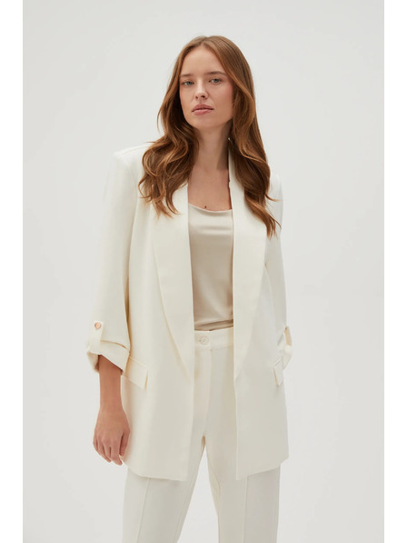 Moodo Елегантно сако бяло с подгънати ръкави Moodo