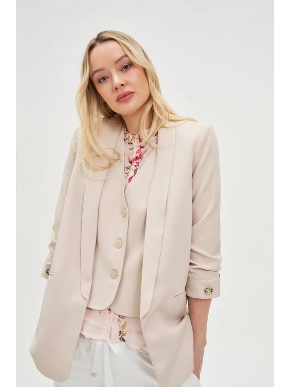 Moodo Бежово сако с 3/4 ръкави със záhyby Moodo