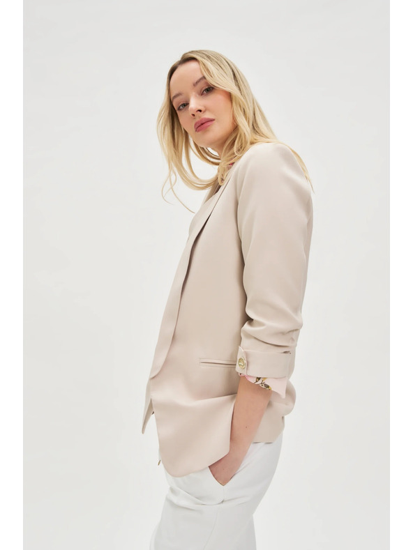 Moodo Бежово сако с 3/4 ръкави със záhyby Moodo