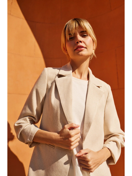 Moodo Бежово сако със сбъркан 3/4 ръкав Moodo