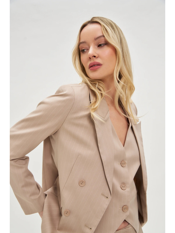 Moodo Двуредно раирано бежово сако Moodo