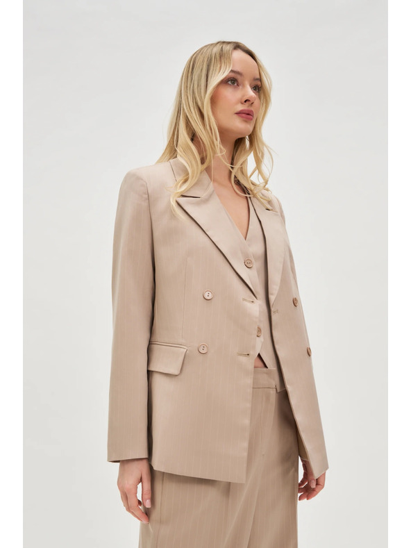 Moodo Двуредно раирано бежово сако Moodo