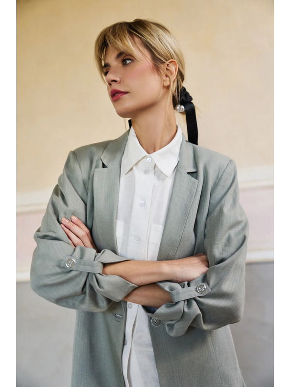 Moodo Маслиненозелено сако от вискоза и лен Moodo