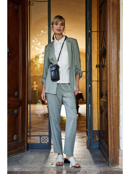 Moodo Маслиненозелено сако от вискоза и лен Moodo