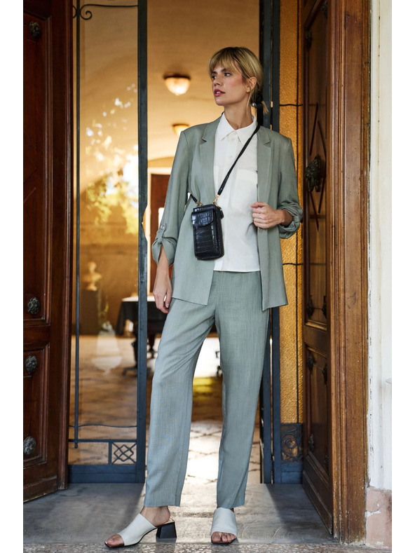 Moodo Маслиненозелено сако от вискоза и лен Moodo