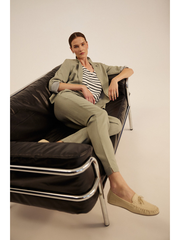 Moodo Маслиненозелено сако от вискоза и лен Moodo