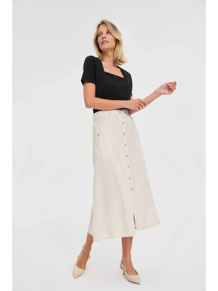 Moodo Ленена миди пола бежова Moodo