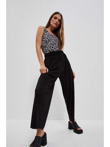 Moodo Черни панталони с широки крачоли от ребрест материал Moodo