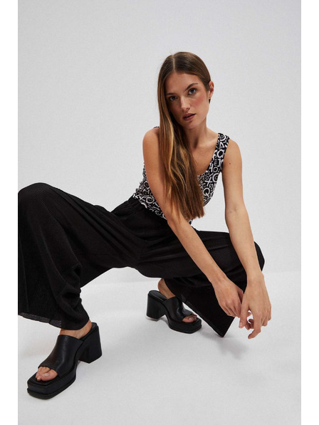 Moodo Черни панталони с широки крачоли от ребрест материал Moodo