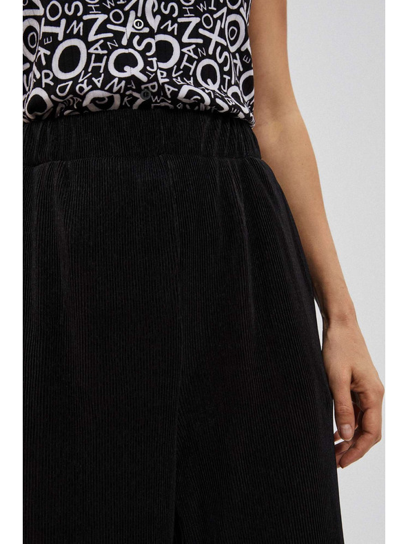 Moodo Черни панталони с широки крачоли от ребрест материал Moodo