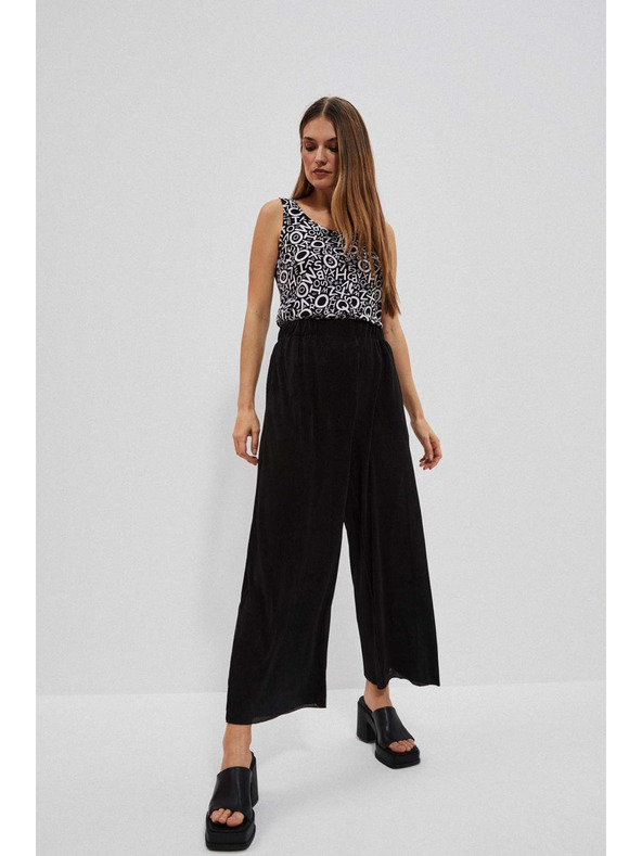 Moodo Черни панталони с широки крачоли от ребрест материал Moodo