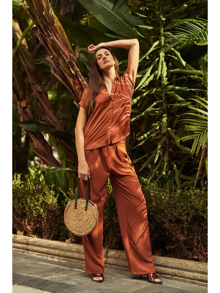 Moodo Кафяви панталони с широки крачоли Moodo