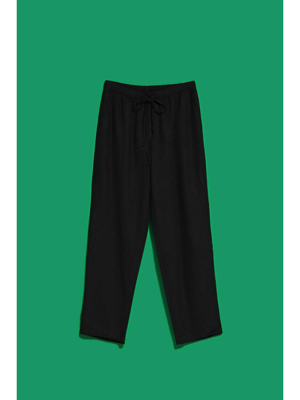 Moodo Ленени панталони с прави крачоли черни Moodo