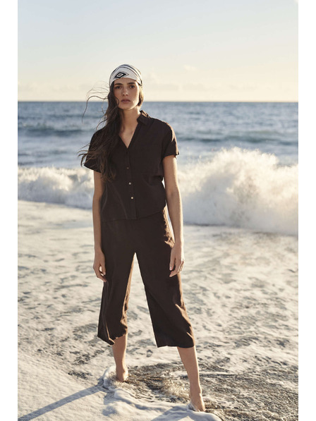 Moodo Тъмнокафяви панталонки-пола с ластик в талията Moodo