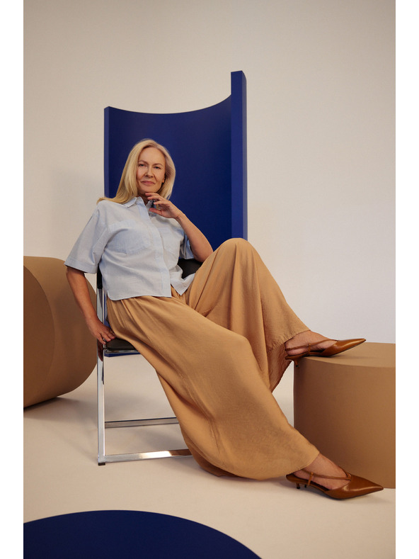 Moodo Вискозни панталони с широки крачоли в бежово Moodo