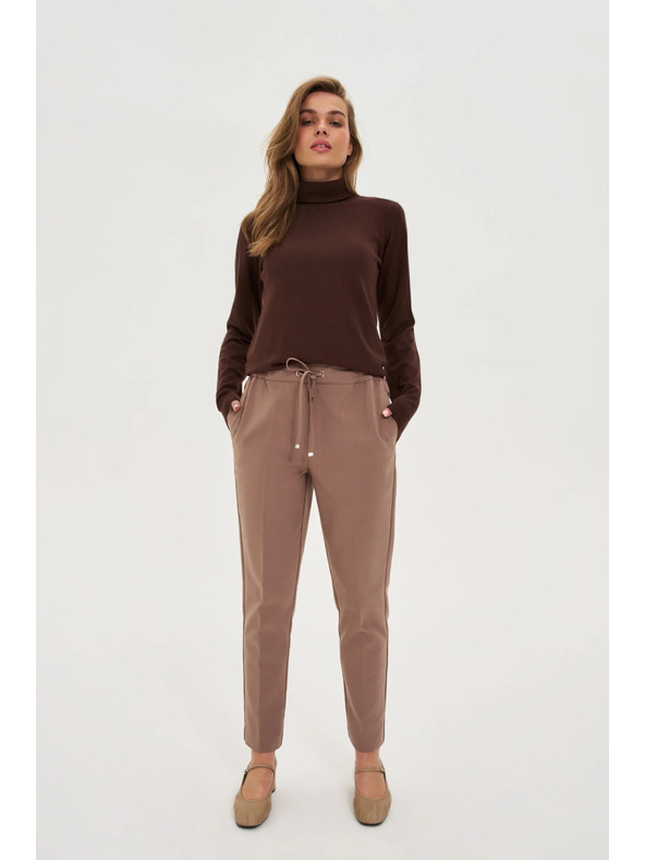 Moodo Тъмнобежови панталони със структура и прави крачоли Moodo