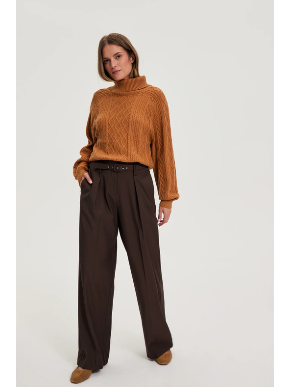 Moodo Кафяви панталони със структура и колан Moodo