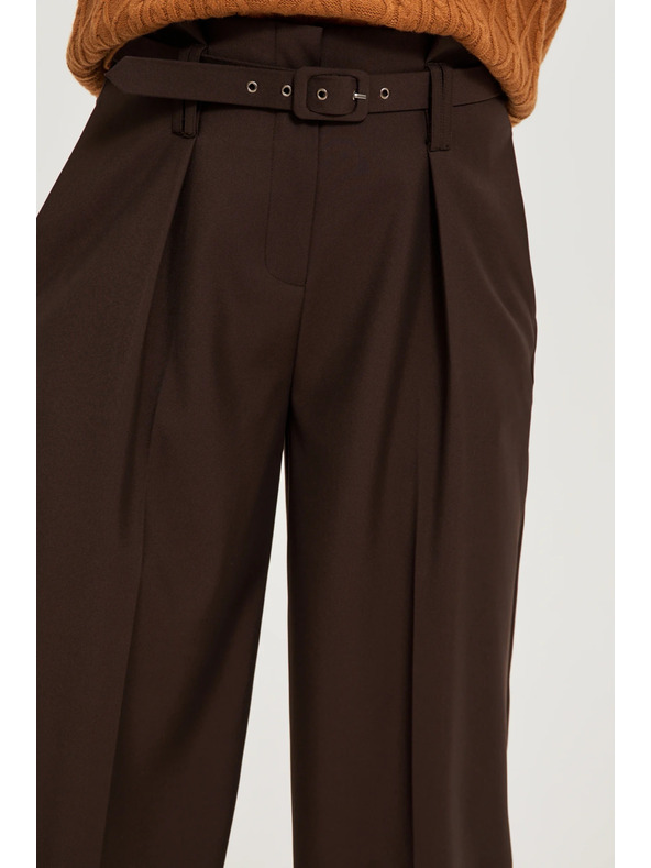 Moodo Кафяви панталони със структура и колан Moodo