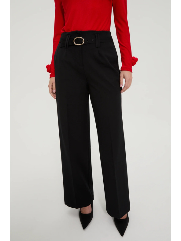 Moodo Черни панталони със структура и колан Moodo