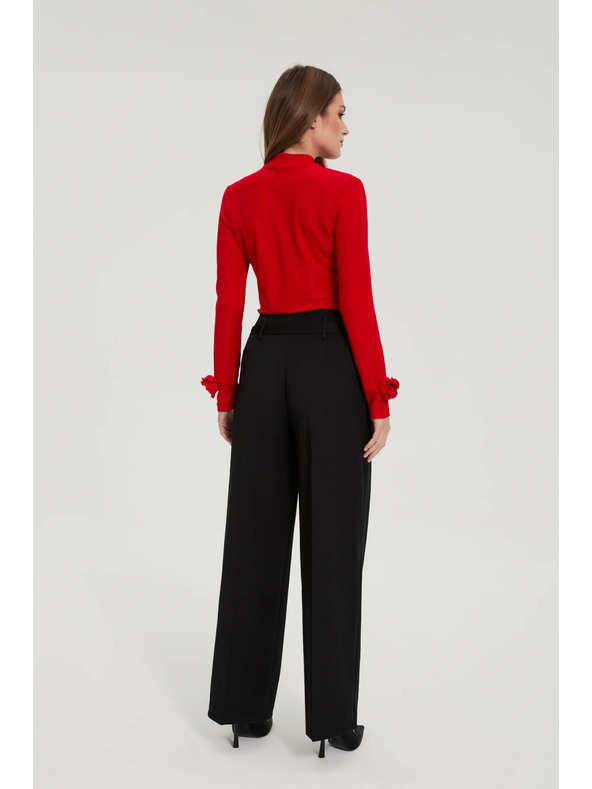 Moodo Черни панталони със структура и колан Moodo