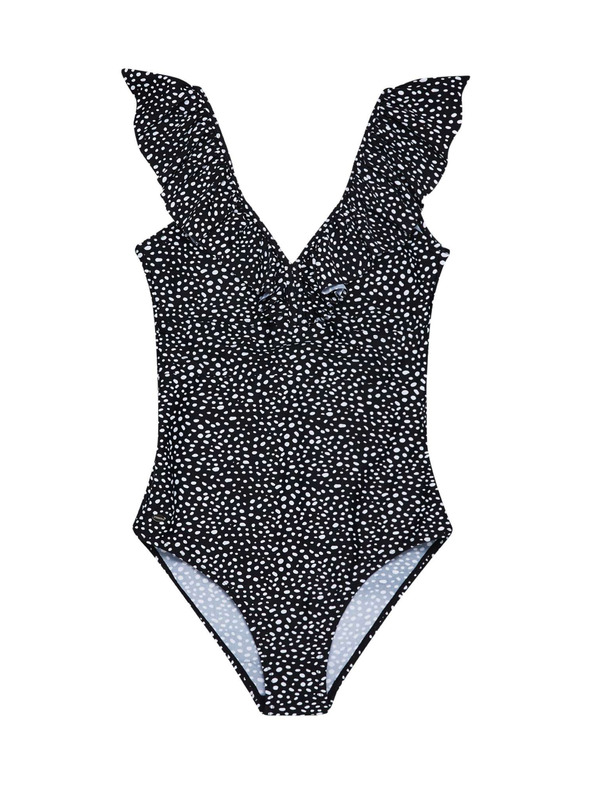 Moodo Цял бански костюм с декоративно деколте в черно Moodo