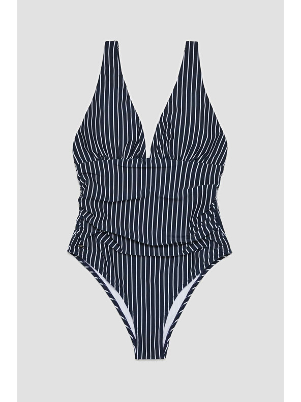 Moodo Цял бански костюм на ивици в тъмно синьо Moodo