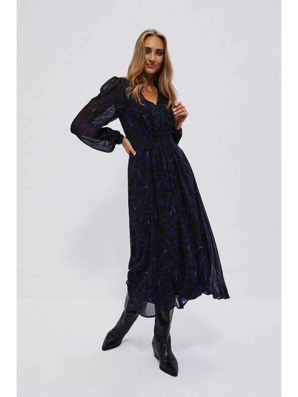 Moodo Черни миди рокли с принт и обемни ръкави Moodo