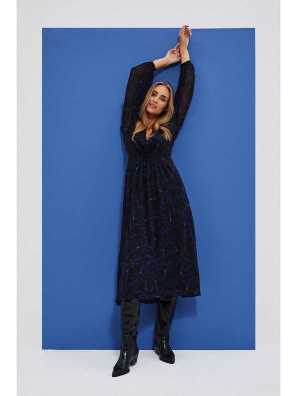 Moodo Черни миди рокли с принт и обемни ръкави Moodo