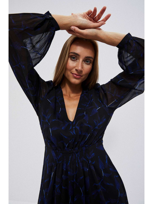 Moodo Черни миди рокли с принт и обемни ръкави Moodo