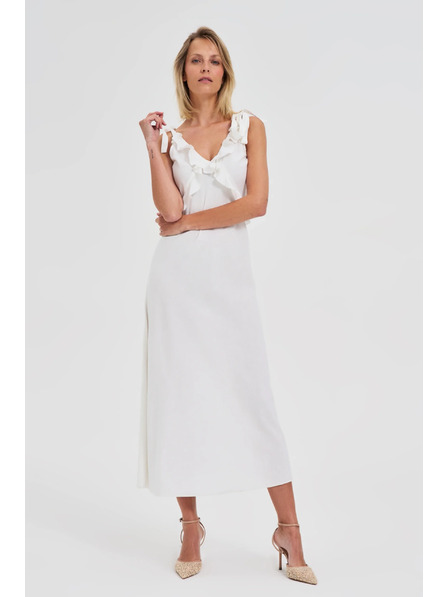 Moodo Бели миди рокли с воланчета на деколтето Moodo