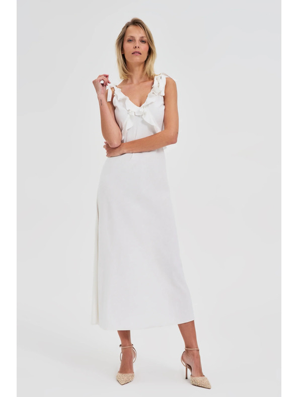 Moodo Бели миди рокли с воланчета на деколтето Moodo