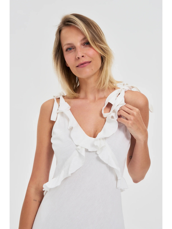 Moodo Бели миди рокли с воланчета на деколтето Moodo