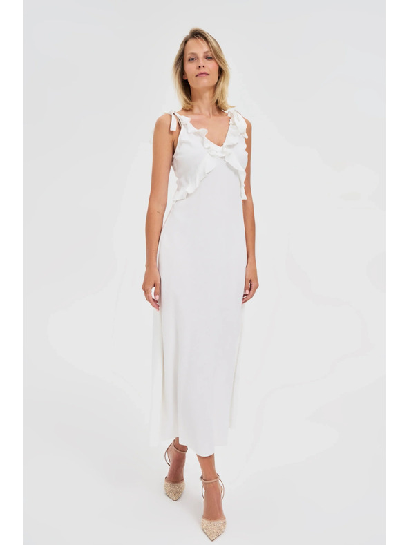 Moodo Бели миди рокли с воланчета на деколтето Moodo