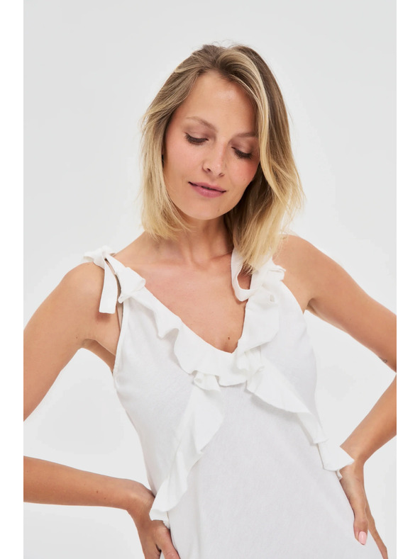 Moodo Бели миди рокли с воланчета на деколтето Moodo