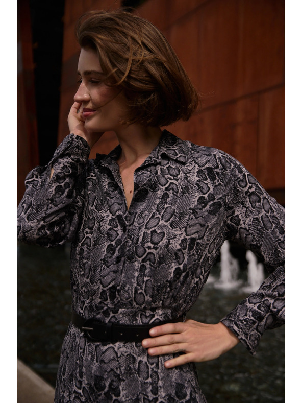 Moodo Вискозени сиви рокли с колан Moodo