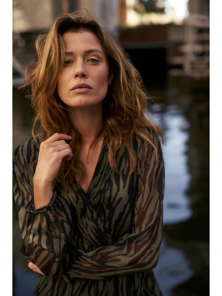 Moodo Маслинено зелени рокли със животински десен Moodo