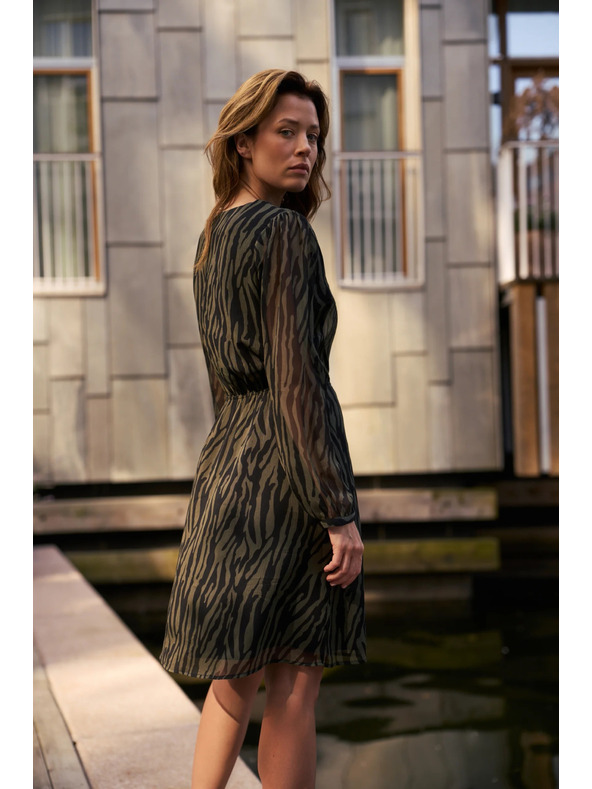 Moodo Маслинено зелени рокли със животински десен Moodo